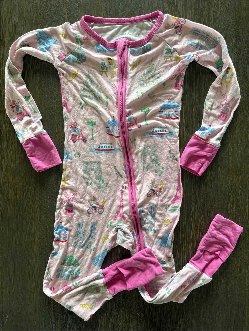 Pink Paris Printed Girls One-Piece Zipper Pajamas